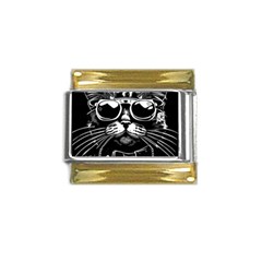 Schwarz Katze Punk Gold Trim Italian Charm (9mm) by 2607694c