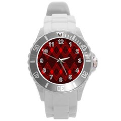 Pattern Red Black, Round Plastic Sport Watch (l) by 2607694c