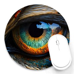 Eye Bird Feathers Vibrant Round Mousepad by Hannah976