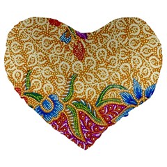 Batik Indonesian Culture Indonesia Authentic Large 19  Premium Flano Heart Shape Cushions by Perong