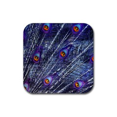 Peacock Bird Feathers Coloured Plumage Rubber Coaster (square) by Perong