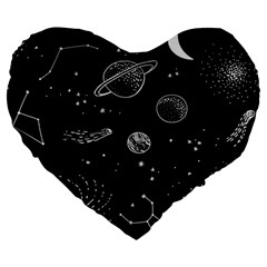 Black Space Drawing Art Planet Drawing Stars Black Space Galaxy Outer Space Large 19  Premium Heart Shape Cushions by Perong