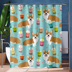 Corgi Boba Tea Bubble Tea Kawaii Food Welsh Corgis Dog Pattern Shower Curtain 60  X 72  (medium)  by Perong