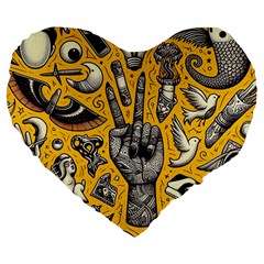 Yellow Template Design Large 19  Premium Flano Heart Shape Cushions by Perong