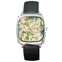 Textile Fabric Tropical Square Metal Watch by Paksenen