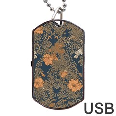 Seamless Pattern Patterns Leaves Vintage Dog Tag Usb Flash (two Sides) by Paksenen