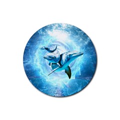 Dolphin Blue Sea Fantasy Rubber Round Coaster (4 Pack) by Maspions