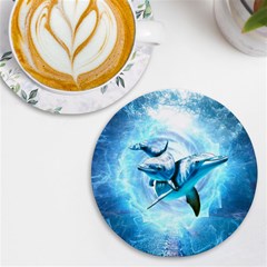 Dolphin Blue Sea Fantasy Uv Print Round Tile Coaster by Maspions