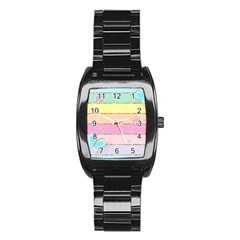 Pastel, Butterfly, Spring, Stripes, Stainless Steel Barrel Watch by kyorashop23