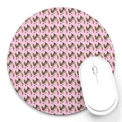 Fern Pattern 2 Pink Round Mousepad by snowwhitegirl