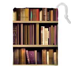 Books Bookshelves Office Fantasy Background Artwork Book Cover Apothecary Book Nook Literature Libra Drawstring Pouch (5xl) by Posterlux
