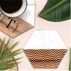 Black White Wave Pattern Wavy Water Seamless Marble Wood Coaster (hexagon)  by Posterlux