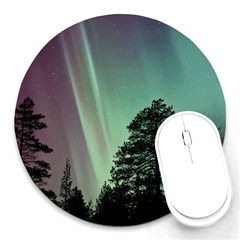 Silhouette Of Aurora Borealis Round Mousepad by Bedest