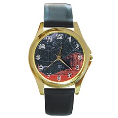 Astrology Surreal Surrealism Trippy Visual Art Round Gold Metal Watch by Bedest