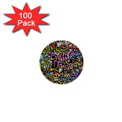 Graffiti Word Seamless Pattern 1  Mini Buttons (100 Pack)  by Bedest