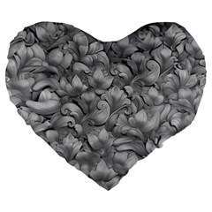 Silver Blossom Elegance Print (ai+human) Large 19  Premium Flano Heart Shape Cushions by dflcprintsclothing