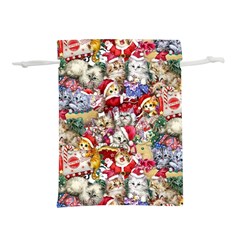 Pattern Kitten Christmas Lightweight Drawstring Pouch (m) by Bedest