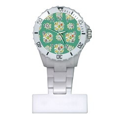 Retro 1960s Flowers Pattern 2 Plastic Nurses Watch by violetheavensky
