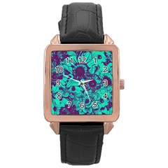 Mid Century Retro Floral 1970s 1960s Pattern 101 Rose Gold Leather Watch  by violetheavensky