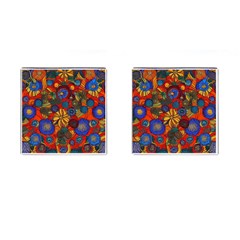 Mid Century Retro Floral 1970s 1960s Pattern 69 Cufflinks (square) by violetheavensky