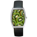 Kiwi Texture, Background With Kiwi, Fruits, Kiwi Barrel Style Metal Watch Front