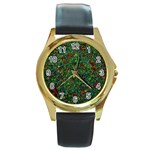 Grass Nature Meadow Round Gold Metal Watch Front