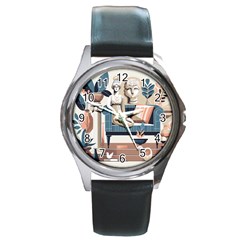 Sculpture Statue Angel Artwork Round Metal Watch by Salmanaz77