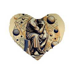 Thinker Sculpture Design Geometric Standard 16  Premium Flano Heart Shape Cushions by Salmanaz77