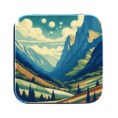 Mountains Nature Forest Landscape Square Metal Box (black) by Salmanaz77