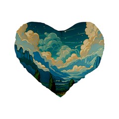 Mountains Rural Countryside Sky Standard 16  Premium Flano Heart Shape Cushions by Salmanaz77