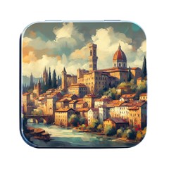 Village Houses Buildings Facade Square Metal Box (black) by Salmanaz77
