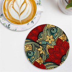 Pattern Shape Colorful Flower Leaves Uv Print Round Tile Coaster by Posterlux