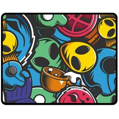 Funky Alien Pattern Abstract Colourful Drawing Two Sides Fleece Blanket (medium) by Posterlux
