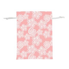 Lace White Ornamental Textile Lightweight Drawstring Pouch (l) by Paksenen