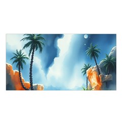 Delicate Watercolor Painting Surreal Oasis Scene With Intense Dramatic Lighting Satin Shawl 45  X 80  by pollyparadiseartshop