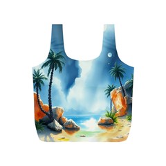 Delicate Watercolor Painting Surreal Oasis Scene With Intense Dramatic Lighting Full Print Recycle Bag (s) by pollyparadiseartshop