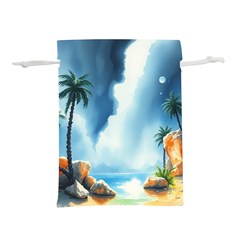 Delicate Watercolor Painting Surreal Oasis Scene With Intense Dramatic Lighting Lightweight Drawstring Pouch (s) by pollyparadiseartshop