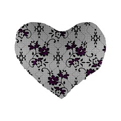 Elegant Purple Floral Jacquard Mesh Lace Fabric Standard 16  Premium Heart Shape Cushions by ArtfulThreads