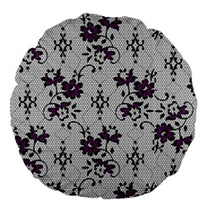 Elegant Purple Floral Jacquard Mesh Lace Fabric Large 18  Premium Flano Round Cushions by ArtfulThreads