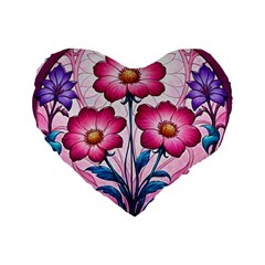 Fantasy Pink Flowers Stained Glass Standard 16  Premium Flano Heart Shape Cushions by Grandong