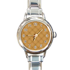 Autumn Fall Plaid Tartan 1 Diagonal Round Italian Charm Watch by dressshop