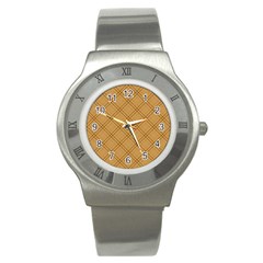 Autumn Fall Plaid Tartan 1 Diagonal Stainless Steel Watch by dressshop