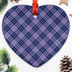 Purple Plaid Tartan 1 Diagonal Heart Ornament (two Sides) by dressshop