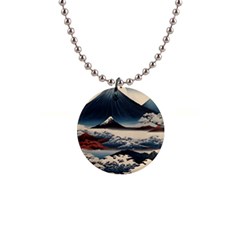 Hokusai Moutains Japan 1  Button Necklace by Bedest