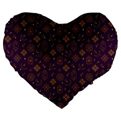Moon Stars Pattern Large 19  Premium Flano Heart Shape Cushions by Sabxi
