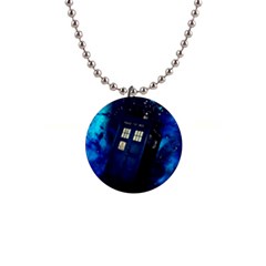 Tardis Doctor Who Space Galaxy 1  Button Necklace by Cemarart
