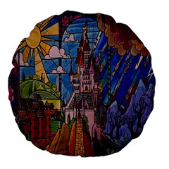 Castle Building Stained Glass Large 18  Premium Flano Round Cushions by Cemarart