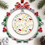 Pattern Seamless Texture Fruit Metal X mas Wreath Ribbon Ornament Front