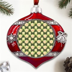 Retro 1880s Flowers Pattern 15 Metal Snowflake And Bell Red Ornament by violetheavensky