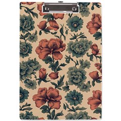 Victorian Beige And Teal Flower Pattern A4 Acrylic Clipboard by violetheavensky